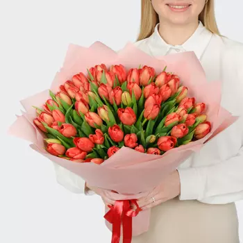 Букет 75 красных тюльпанов
