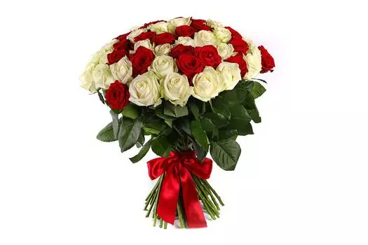Букет 75 роз красно-белый микс