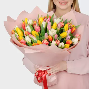 Букет 75 тюльпанов микс