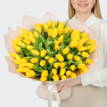 Букет 75 желтых тюльпанов