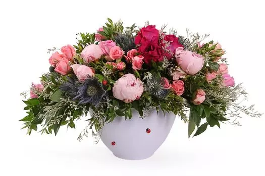 Букет Розовый луг в кашпо