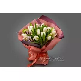 Букет с тюльпанами Весенние пташки