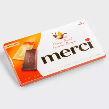 Горький шоколад с апельсином и миндалем merci
