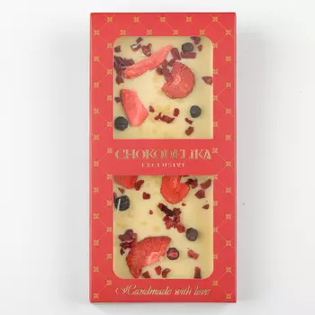 Шоколад белый Клубника, вишня, карамель с украшением (80г)