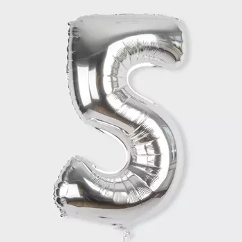 Воздушный шар «Цифра 5» (серебряный)