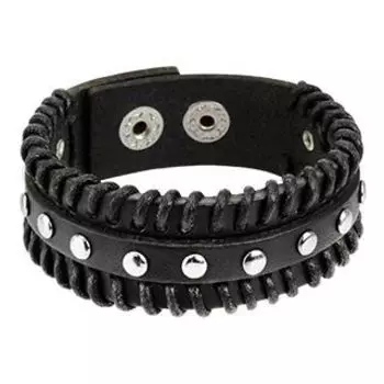 Браслет черный кожаный с клепками по центру