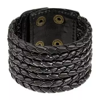 Браслет черный широкий из 7 кожаных чокеров