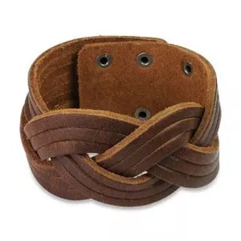 Браслет коричневый Широкая тройная коса