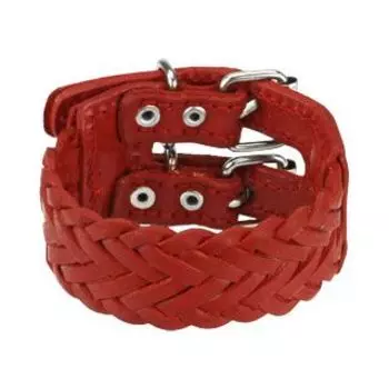 Браслет красный кожаный тройного плетения