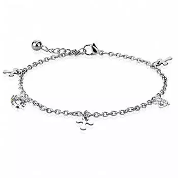 Браслет на щиколотку с подвесками в виде креста и цирконов