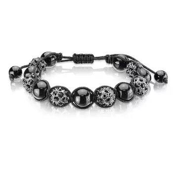 Браслет шамбала с черными инкрустированными бусинами