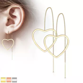 Длинные серьги нитевидные с сердцами