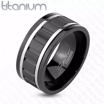 Кольцо из титана волнистое со стальными полосами