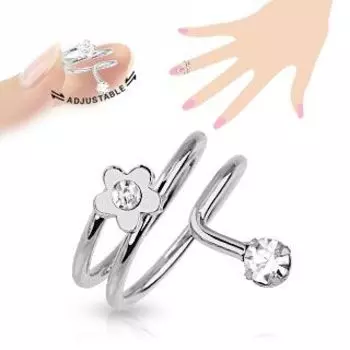 Кольцо на ноготь из латуни с цветком и цирконом