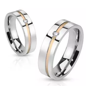 Кольцо парное с линией и цирконом