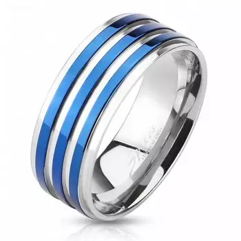 Кольцо с тремя синими полосками по окружности