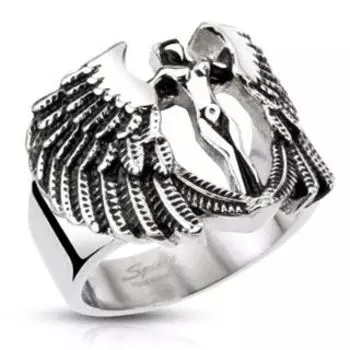 Кольцо стальное Ангел с крыльями