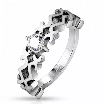 Кольцо стальное с изысканным дизайном и цирконом