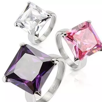 Кольцо женское с квадратным фиолетовым цирконом