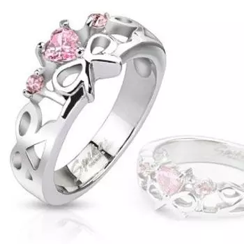 Кольцо женское с розовым сердечком и бантиком