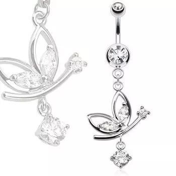 Пирсинг для пупка Бабочка с цирконом
