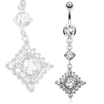 Пирсинг для пупка Круглый циркон и подвеска с цирконами