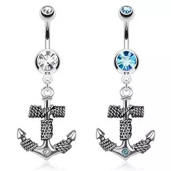 Пирсинг для пупка Якорь с веревкой и цирконом 1 штука