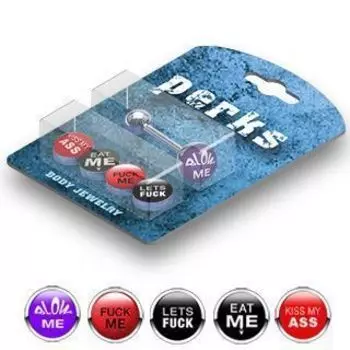 Пирсинг для языка с 5 разными надписями на английском языке