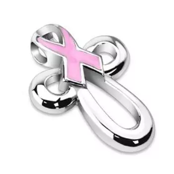 Подвеска крестик с розовой ленточкой