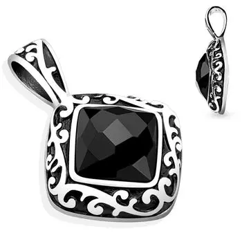 Подвеска Ромб с узором и камнем