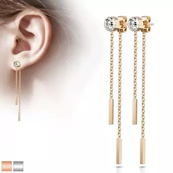 Серьги гвоздики с цепочками