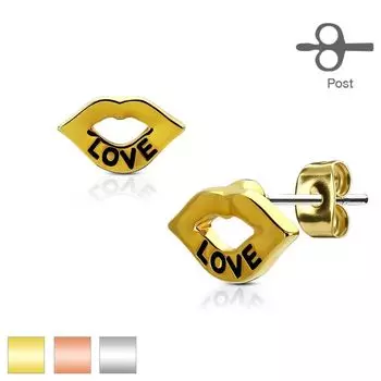 Серьги гвоздики с надписью Любовь