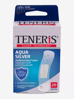 Бактерицидный лейкопластырь TENERIS AQUA Silver с ионами серебра на прозрачной полимерной основе, 20 шт, Синий