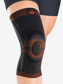 Бандаж коленный c закрытой коленной чашечкой с силиконовой подушечкой и пружинными ребрами жесткости, Черный