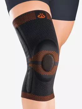 Бандаж коленный c закрытой коленной чашечкой с силиконовой подушечкой и пружинными ребрами жесткости, Черный