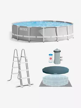 Бассейн каркасный Intex Prism Frame, 427х107 см, фильтр-насос 3785 л/ч, лестница, подстилка, тент, Серый