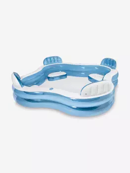 Бассейн надувной Intex семейный, сиденья со спинками, с подстаканниками, 229x229x66 см, Синий