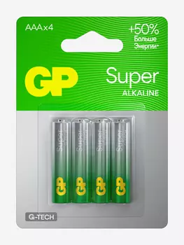 Батарейки мизинчиковые алкалиновые GP ААА Super Alkaline, 4 шт, Зеленый