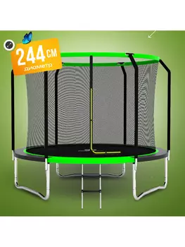 Батут детский каркасный JUMPY JUMP с защитной сеткой диаметр 244 см. цвет зеленый, Зеленый