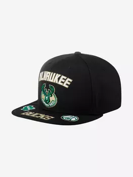 Бейсболка с прямым козырьком MITCHELL NESS HHSS2998-MBUYYPPPBLCK Milwaukee Bucks NBA (черный), Черный