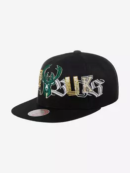 Бейсболка с прямым козырьком MITCHELL NESS HHSS3180-MBUYYPPPBLCK Milwaukee Bucks NBA (черный), Черный