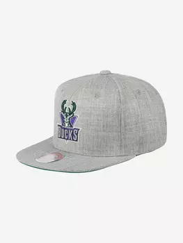 Бейсболка с прямым козырьком MITCHELL NESS HHSS3274-MBUYYPPPGYHT Milwaukee Bucks NBA (серый), Серый