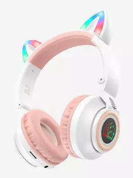 Беспроводные наушники Cat Ear Borofone BO18 Wireless Bluetooth 5.0 со светящимися кошачьими ушками белые, Белый