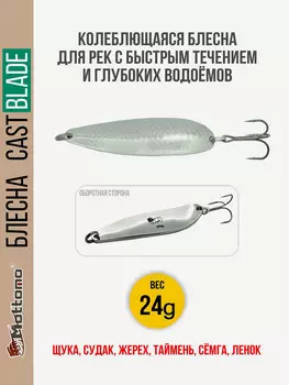 Блесна для рыбалки колеблющаяся Mottomo Cast Blade 24g Silver для спиннинга. Колебалка на щуку,судака,таймень, Серебряный