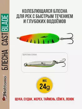 Блесна для рыбалки колеблющаяся Mottomo Cast Blade 24g Fire Perch для спиннинга. Колебалка на щуку,судака,таймень, Мультицвет