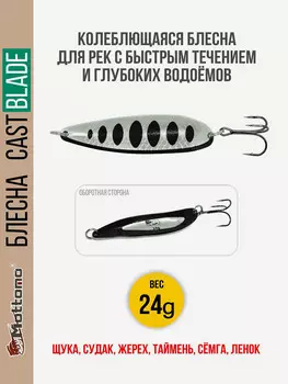 Блесна для рыбалки колеблющаяся Mottomo Cast Blade 24g Silver Black для спиннинга. Колебалка на щуку,судака,таймень, Серебряный