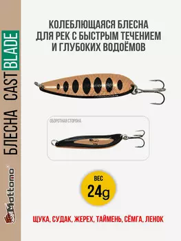 Блесна для рыбалки колеблющаяся Mottomo Cast Blade 24g Copper Black для спиннинга. Колебалка на щуку,судака,таймень, Золотой
