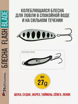 Блесна для рыбалки колеблющаяся Mottomo Flash Blade27g Silver Black для спиннинга. Колебалка на щуку,судака,таймень, Черный