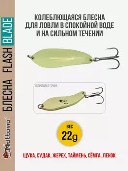 Блесна для рыбалки колеблющаяся Mottomo Flash Blade 22g Gold для спиннинга. Колебалка на щуку,судака,таймень, Золотой