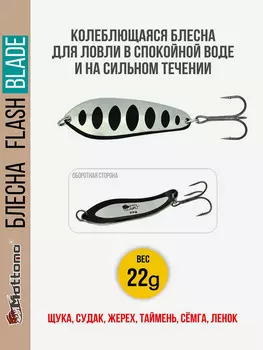 Блесна для рыбалки колеблющаяся Mottomo Flash Blade 22g Fire Perch для спиннинга. Колебалка на щуку,судака,таймень, Серебряный